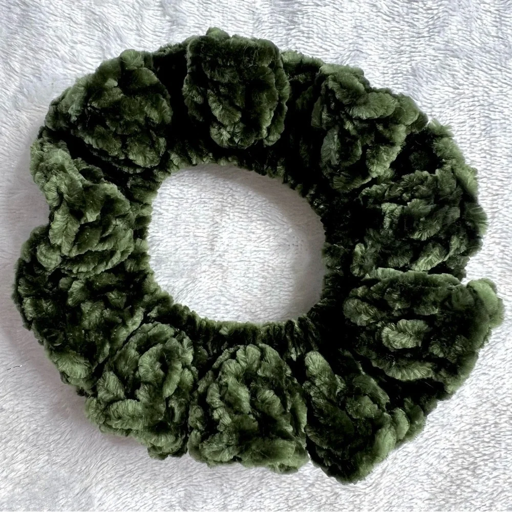 Handmade Crochet VELVET Hunter Green Large Hair Scrunchie PinkRainCloud